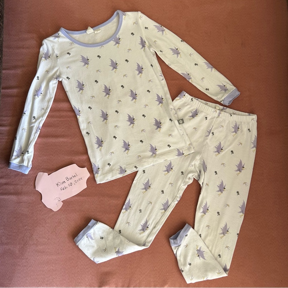 Kyte BABY Cream Pajama Set with Purple Dinosaur Print